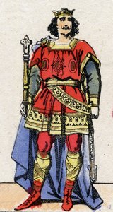 Dinastia carolingia: Ritratto di Luigi II il Balbo, re dei Franchi dal 877 al 879. Immagine di Epinal della fine del XIX secolo. Collezione privata.