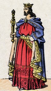 Dinastia carolingia: Ritratto di Luigi IV, detto Oltremare (921-954), Re dei Franchi dal 936 al 954. Immagine di Epinal fine XIX secolo. Collezione privata