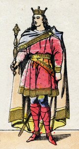Dinastia carolingia: Ritratto di Luigi V detto il Fannullone (967-987), re dei Franchi dal 986 al 987. Immagine di Epinal della fine del XIX secolo. Collezione privata.