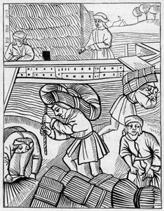 Trasportatori di fieno nel Medioevo - incisione in "La Marine et les colonies: commerce" da French School