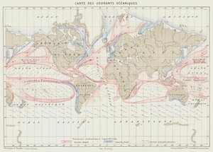 Carta delle correnti oceaniche (litografia a colori) da French School