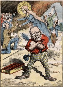 Caricatura dello scrittore Émile Zola (1840-1902) perplesso per la devozione dei fedeli a Lourdes, nonostante la sua critica sull