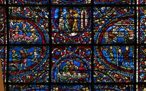 Cattedrale di Chartres, vetrata: parabola del figliol prodigo, dettaglio da French School