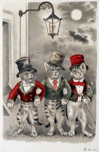 Gatti in situazione - cartolina inizio XX secolo da French School
