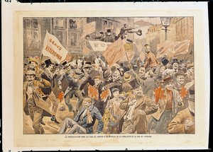 Celebrazioni nelle strade di Londra dopo la notizia della conclusione della pace nel Transvaal, maggio 1902 (stampa)
