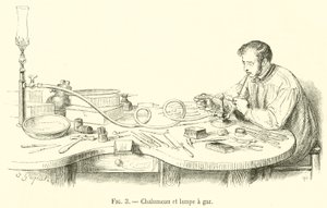 Chalumeau e lampada a gas (incisione) da French School