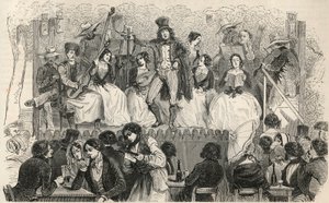 Champs-Elysees - Cantanti davanti al caffè Morel - Incisione in "Tableau-de-Paris" di Edmond Texier 1852 da French School