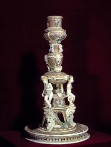 Candelabro in fine maiolica di Saint Porchaire da French School