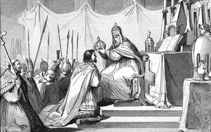 Carlo Magno (742-814) incoronato da Papa Leone III (c.750-816) a San Pietro a Roma il 25 dicembre 800, da 