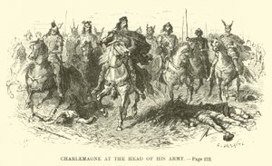 Carlo Magno alla testa del suo esercito da French School