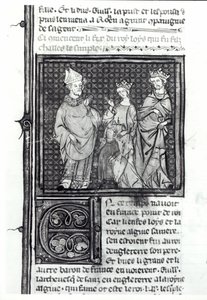 Carlo III il Semplice con sua moglie e suo figlio, Luigi IV, Grandes Chroniques de France, 1375-79 da French School