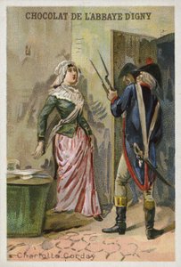 Charlotte Corday, assassina del leader giacobino rivoluzionario francese Jean-Paul Marat da French School