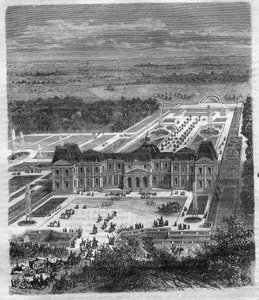 Castello di Vaux Le Visomte (Vaux-Le-Vicomte) di Nicolas Fouquet (1615-1680), Visconte di Melun e di Vaux Sovrintendente delle Finanze di Luigi XIV. Incisione in 
