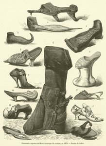 Scarpe esposte al Museo storico del costume, nel 1874 da French School