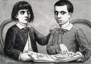 Bambini con strabismo convergente e divergente o occhi incrociati (incisione) 1888 da French School