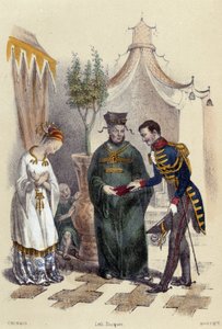 Cinesi in visita a un militare straniero; illustrazione per la Cina, -in "Le dodici Nazioni" di M.E Fouinet da French School