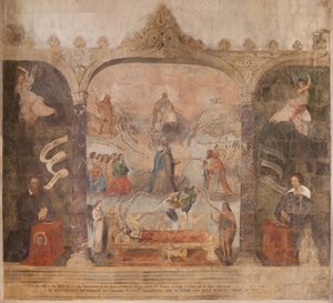 Chiesa (Eglise Saint-Jean-Baptiste). Interno. Cappella Saint-Fursy. Affreschi. La glorificazione di Maria (fresque dite de la bonne mort). Inizio XVII secolo.