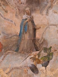 Chiesa (Eglise Saint-Jean-Baptiste). Interno. Cappella Saint-Fursy. Affreschi murali. La glorificazione di Maria (fresque dite de la bonne mort). Inizio XVII secolo