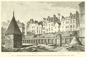 Cimitero e ossari dei Santi Innocenti, dal lato della via aux Fers, 1780, secondo un disegno di Bernier, Coll A Lenoir