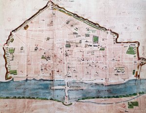 Mappa della città di Orleans, Francia da French School