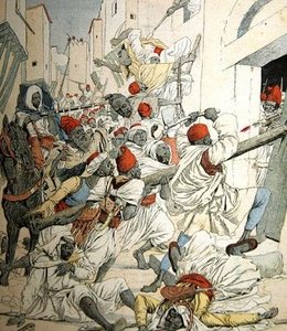 Guerra civile in Marocco, illustrazione di copertina da Le Petit Journal, 18 gennaio, 1903 da French School