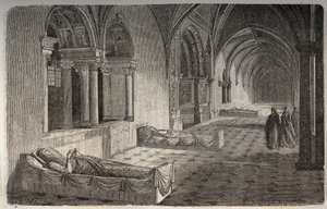 Chiostro di Fontevrault con statue di Enrico II - Eleonora di Aquitania - incisione in "Histoire de France" di Victor Duruy - 1882 da French School