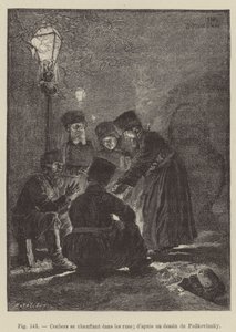 Cocchieri che si scaldano per strada da French School