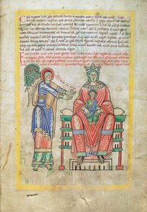 Cod. Guelf. 1 Gud. lat. (9r), Madonna con Bambino, dal Liber Floridus di Lambert de Saint-Omer c.1120 da French School