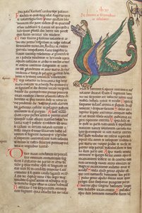 Cod. Guelf. 1 Gud. lat. 40v, testo con illustrazione di un Drago, dal Liber Floridus di Lambert de Saint-Omer c.1120 da French School
