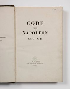 Codice di Napoleone il Grande, aperto alla pagina del titolo, pubblicato a Firenze, Molini, Landi et Cie, 1809