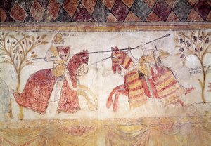Combattimento tra un re angioino e Manfredi, re di Sicilia (c.1232-66) dopo il 1265 da French School