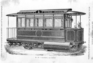 Locomotiva a tram ad aria compressa - in "Le nuove conquiste della scienza" di Louis Figuier da French School