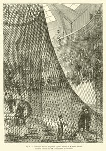 Fabbricazione della rete del pallone aerostatico a vapore di M Henri Giffard, Corderia centrale di MM Fretet e Ce, a Vincennes da French School