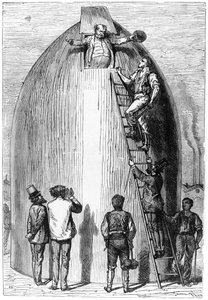 Costruzione di un razzo, illustrazione da Dalla Terra alla Luna di Jules Verne, Parigi, Hetzel, pubblicato nel 1865