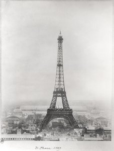 Costruzione della Torre Eiffel, Parigi, 31 marzo 1889 da French School