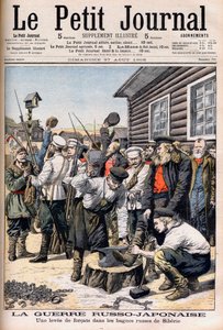 Forzati in Siberia arruolati per combattere nella Guerra Russo-Giapponese. Guerra Russo-Giapponese. Una rivolta di forzati nei bagni penali russi della Siberia. Illustrazione per Le petit Journal, 27 agosto 1905. da French School