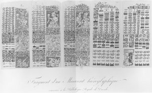 Copia di un frammento di un manoscritto Maya che raffigura tavole astronomiche con le eclissi da French School