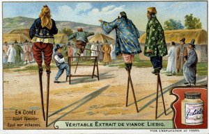 Corea: sport femminile di saltare sui trampoli - Chromo Liebig, ca. 1900 da French School