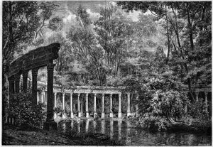 Colonnato corinzio intorno al bacino ovale nel Parc de Monceau, Parigi da French School