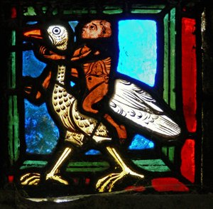 (angolo) la parabola del Buon Samaritano: uomo e uccello da French School