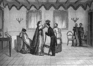 Incoronazione del re Radama II del Madagascar da parte del sacerdote cattolico francese Jouen da French School