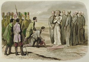 Cortés ai piedi di Martín de Valencia da French School