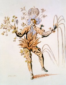 Design del costume per i quattro elementi in un balletto di corte del XVII secolo, facsimile di Guillaumot fils (incisione colorata a mano)