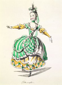 Costume per Phrygienne, in Dardanus, un libretto di Leclerc de Labruere, composto da Jean-Philippe Rameau, facsimile di A. Guillaumot Fils (incisione a colori)