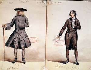 Costume per la prima produzione di Chatterton di Alfred de Vigny (1791-1863): il Quacchero e Geffroy come Chatterton, 1835 da French School