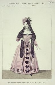 Costume per Mademoiselle Dorus nel ruolo di Donna Elvira in Don Giovanni, inciso da Maleuvre, stampato da Hautecoeur-Martinet da French School