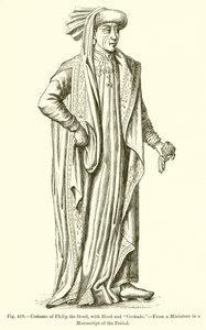 Costume di Filippo il Buono, con cappuccio e coccarda da French School