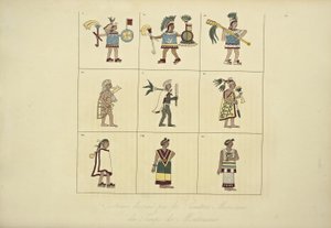 Costumi disegnati dai pittori messicani del tempo di Montezuma, illustrazione da Vues des Cordillères et Monumens des Peuples Indigènes de l