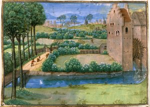 Paesaggio fiammingo con un mulino ad acqua in primo piano e un mulino a vento sullo sfondo, dall