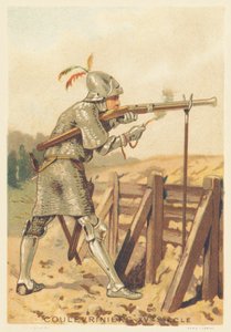 Coulevrinier nel XV secolo (Uomo di guerra, a piedi o a cavallo, arma di un serpente in mano) da French School